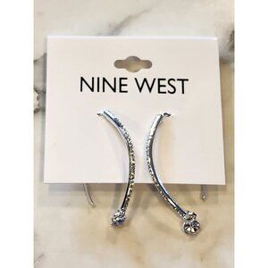 Nine West Silver-Tone Crystal Accent Curved Drop Earrings For Women